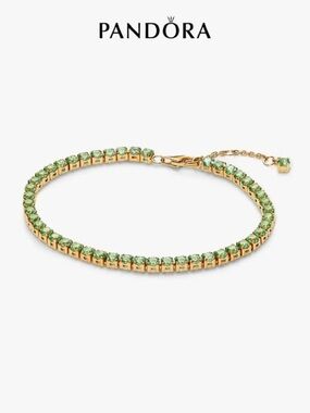 Pandora Gold Tone Tennis Bracelet with Light Green Stones